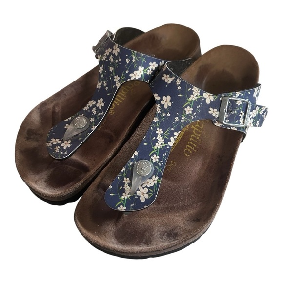 Birkenstock Papillio Floral Blue Sandals with Buckle Sz 6.5 - Picture 1 of 5